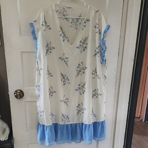 SHEIN White and Blue Floral Pajama Dress
